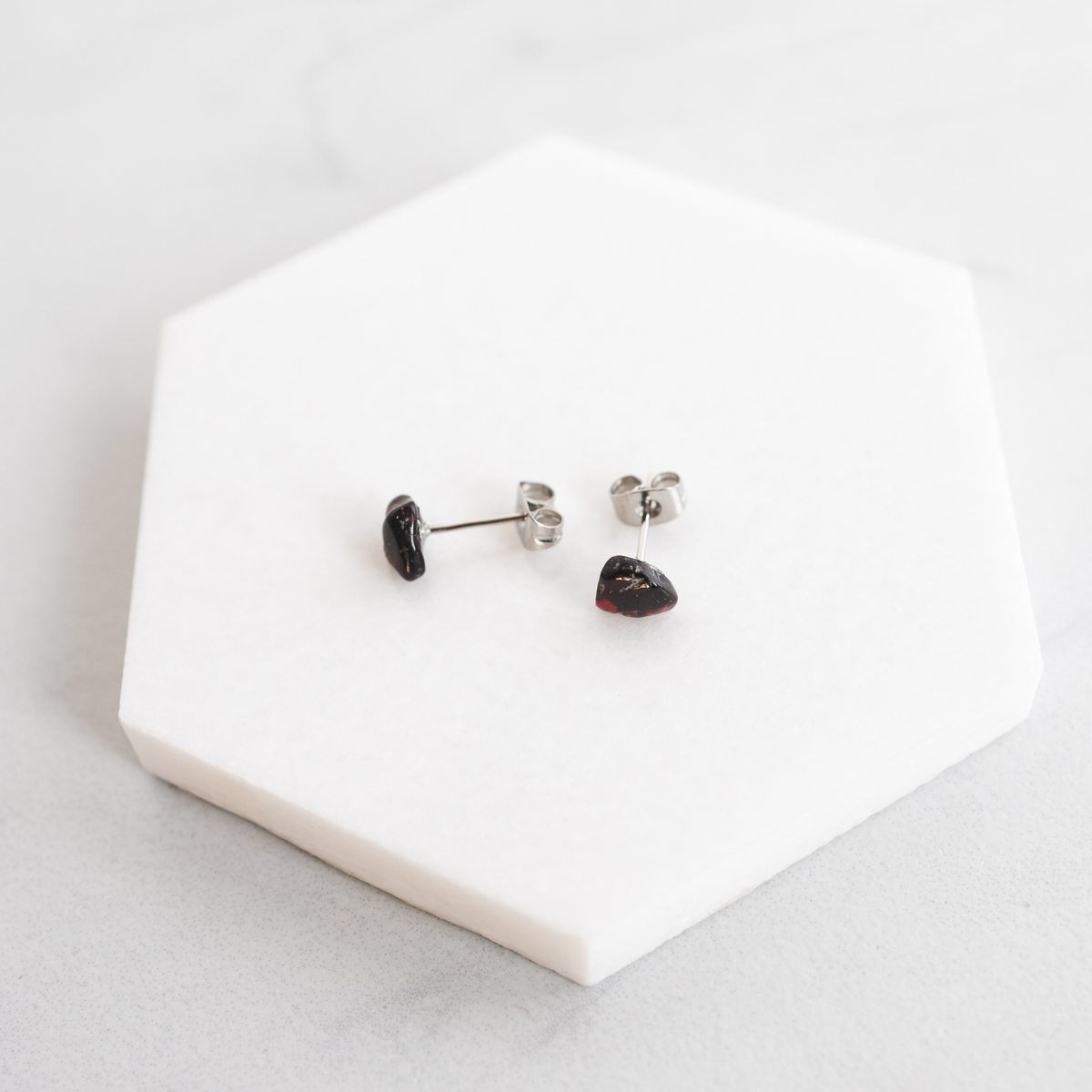 GARNET Tiny Gemstone Stud Earrings