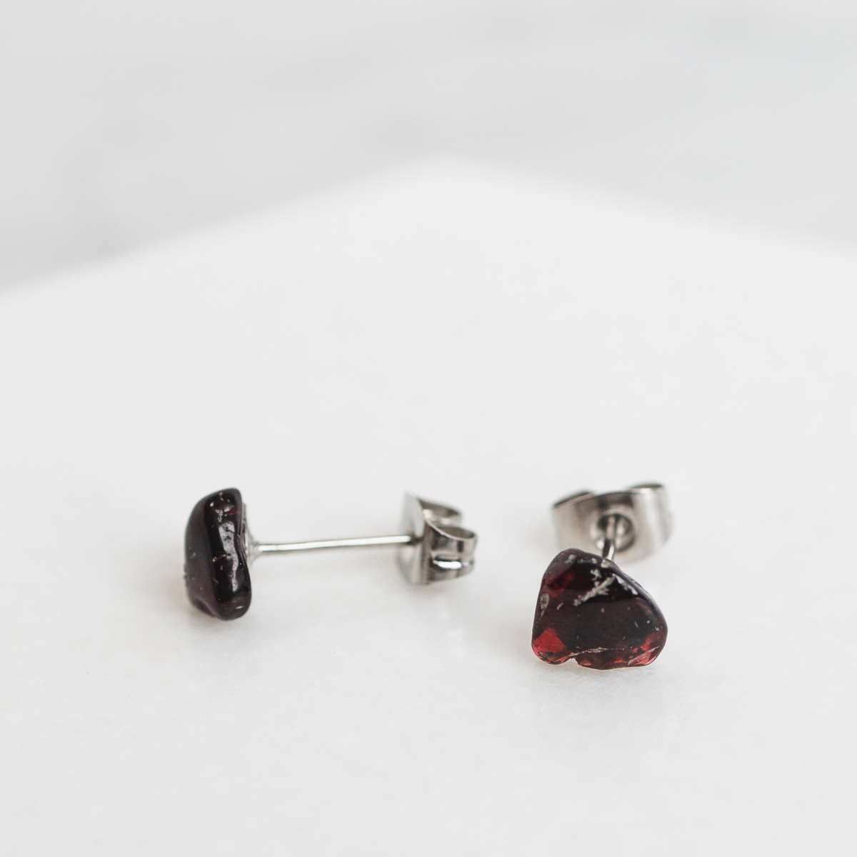 GARNET Tiny Gemstone Stud Earrings