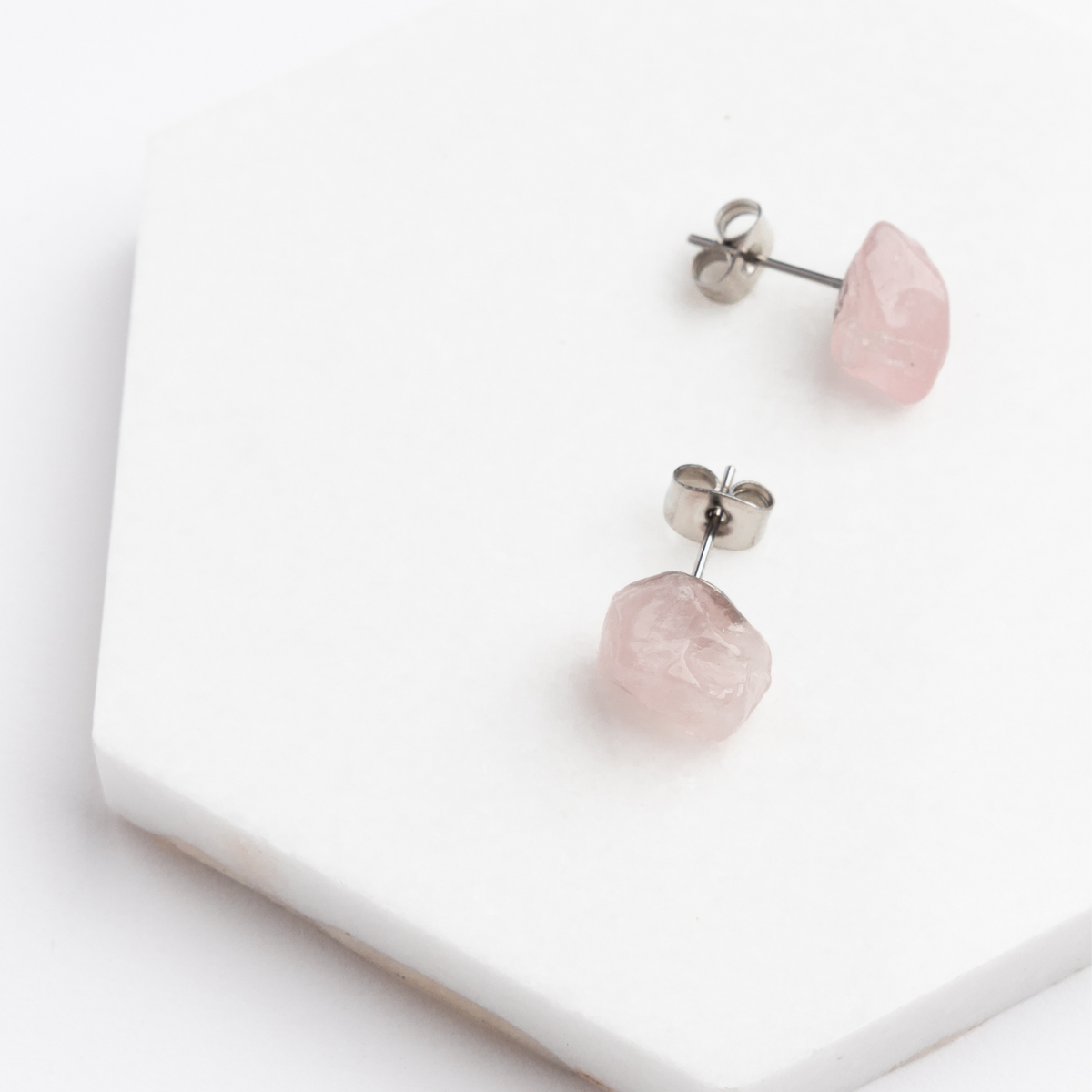 ROSE QUARTZ Bold Gemstone Posts