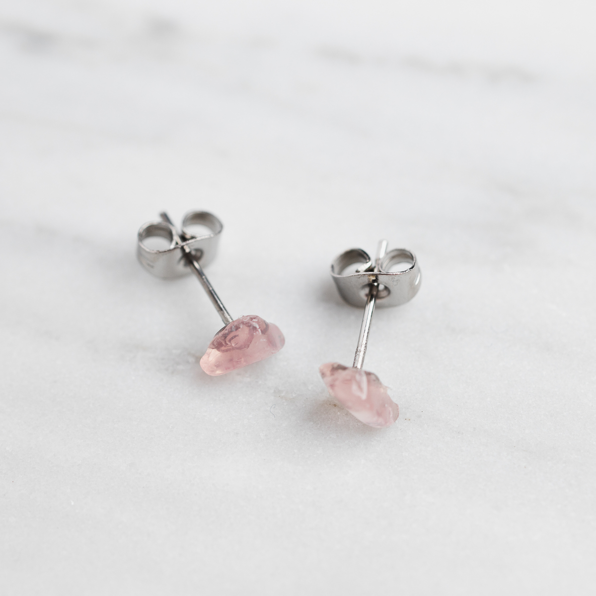 ROSE QUARTZ Tiny Gemstone Stud Earrings