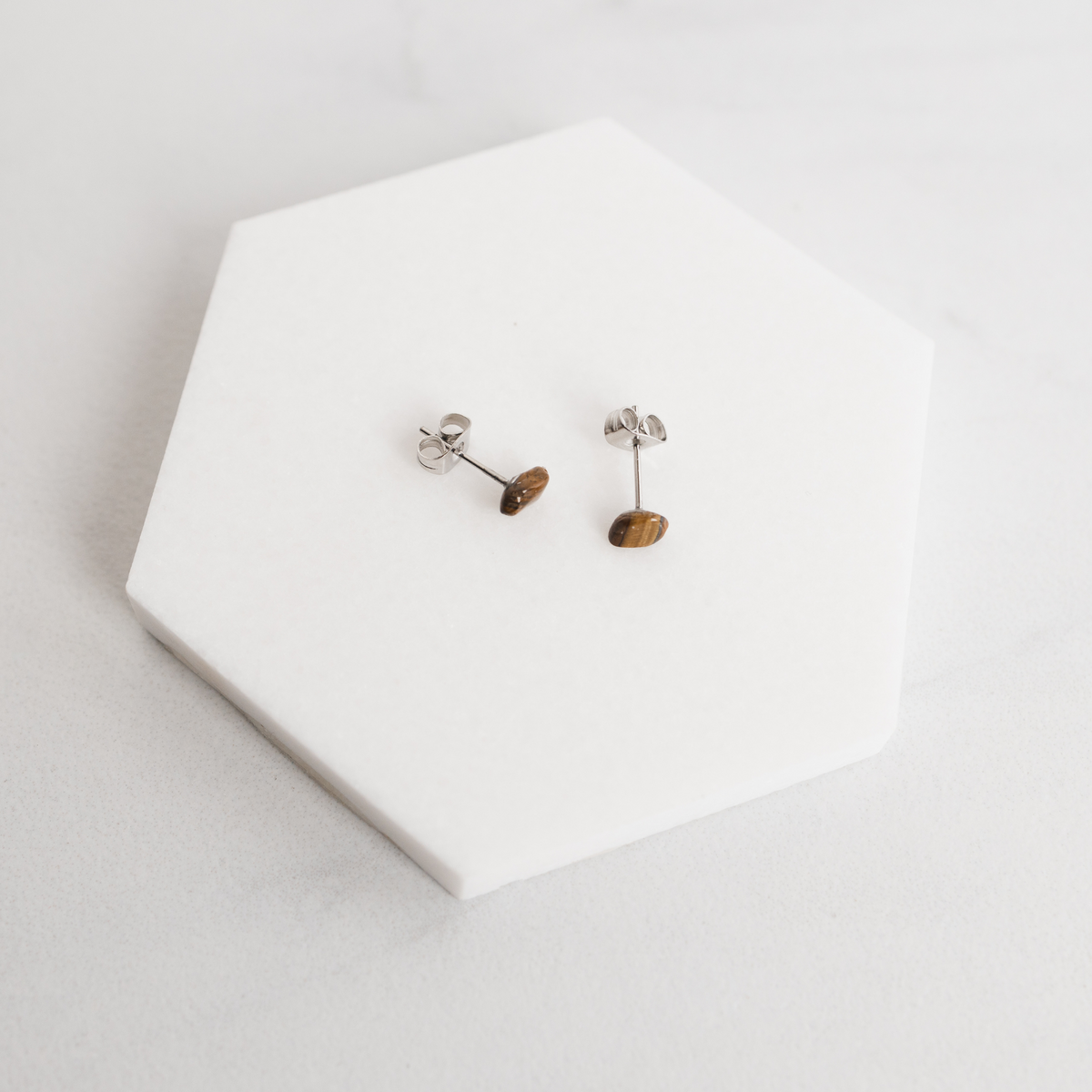 TIGERS EYE Tiny Gemstone Stud Earrings