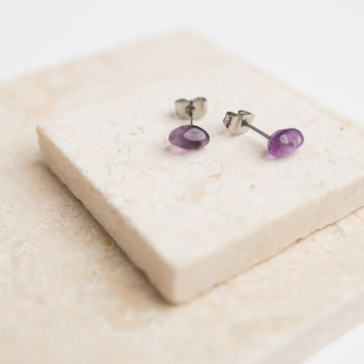 AMETHYST Tiny Gemstone Stud Earrings