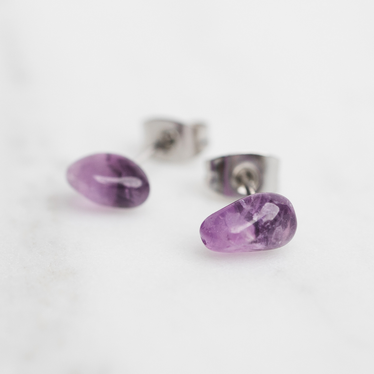 AMETHYST Tiny Gemstone Stud Earrings