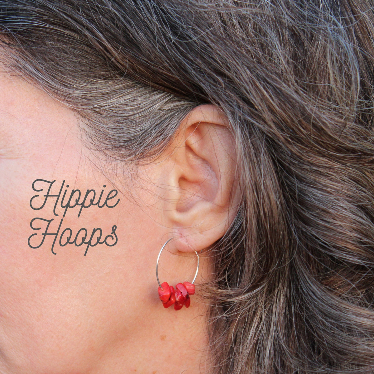 Gemstone Chip Hoop Earrings